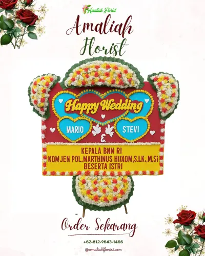 Karangan Papan Bunga Pernikahan di Meras